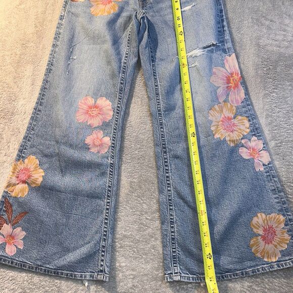 RARE American Eagle Wide Leg Floral One Of A Kind Denim Jeans Size 4 - Picture 6 of 11